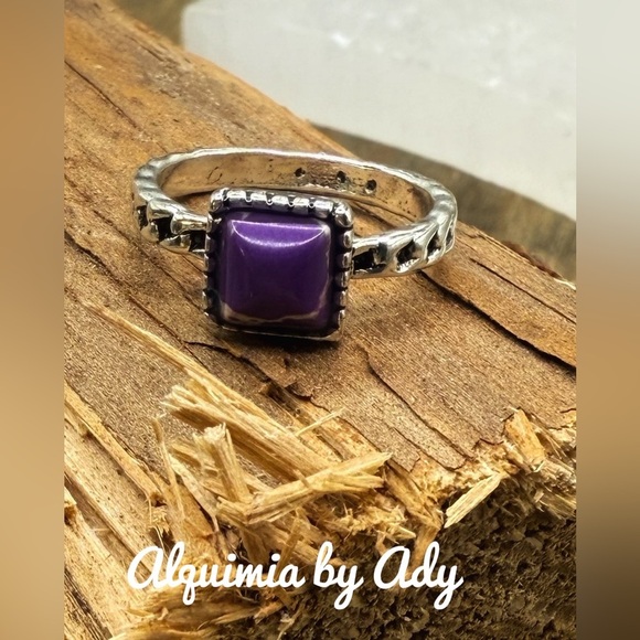 Minimalist purple turquoise silver gem ring - Picture 1 of 2